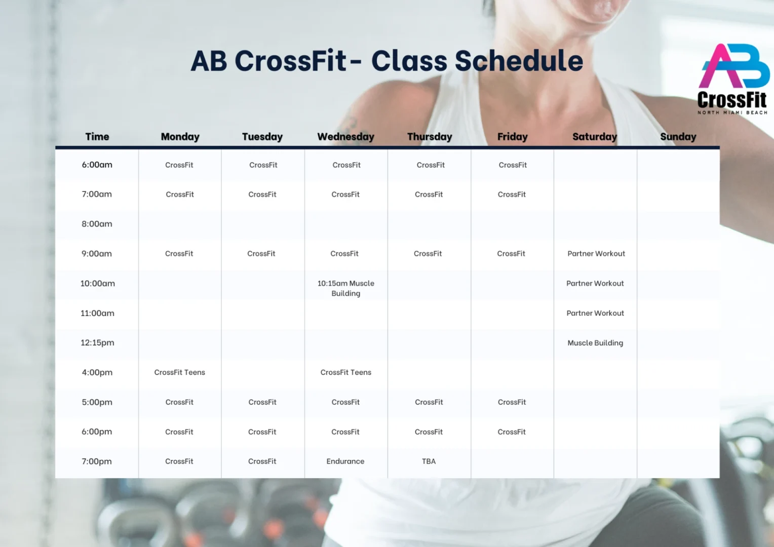 AB CrossFit Class Schedule